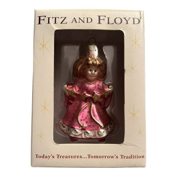 Fitz and Floyd Glass Pink Girl Angel Ornament Holiday Christmas 5” Tall ~ 2004 - Picture 9 of 11